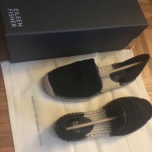 NWT Ellen Tracy Black Leather Espadrille Size 6.5